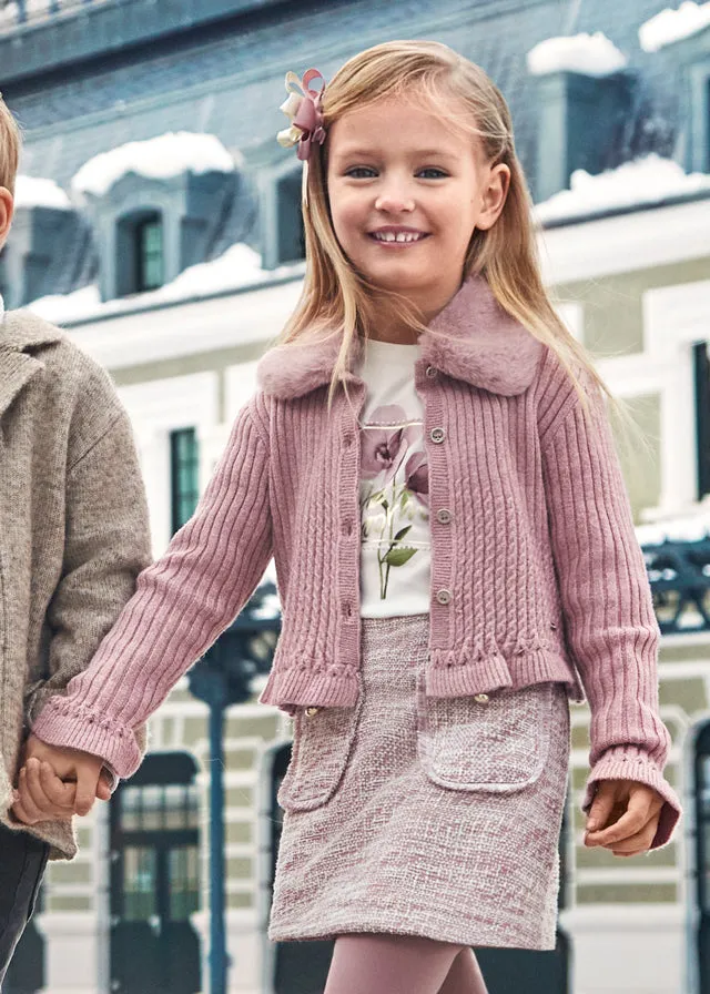 Mayoral Girls Rose Pink Fur Collar Cardigan