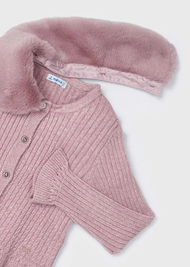 Mayoral Girls Rose Pink Fur Collar Cardigan