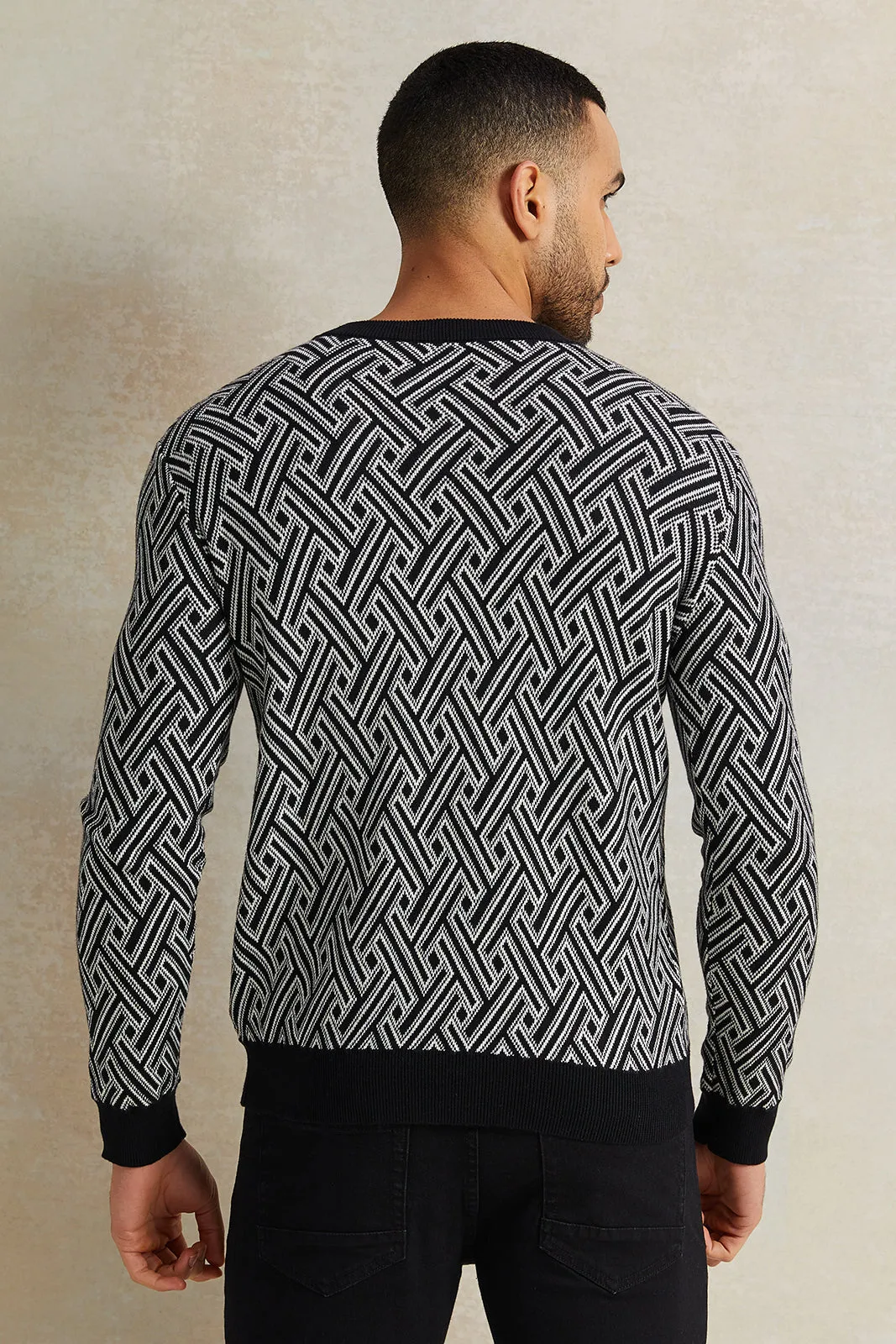 Men Black Knitted Pullover