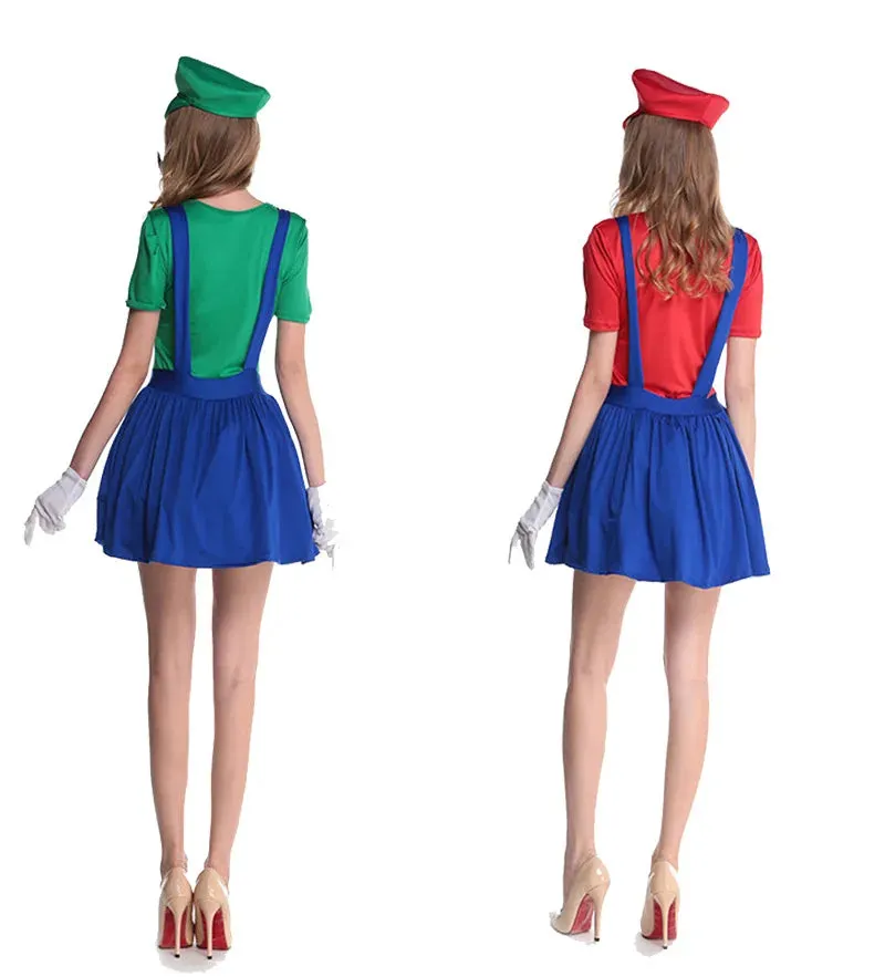 Men Brothers Deluxe Outfit Elegant Super Cosplay Luigi Halloween Attire