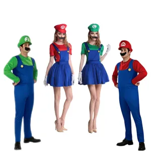 Men Brothers Deluxe Outfit Elegant Super Cosplay Luigi Halloween Attire