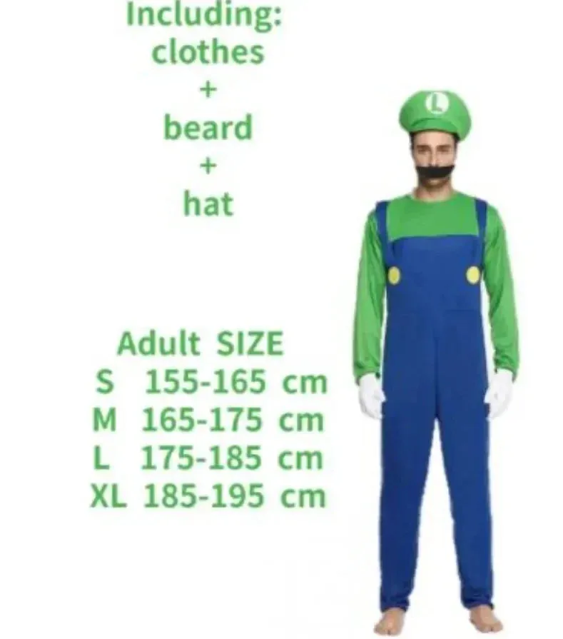 Men Brothers Deluxe Outfit Elegant Super Cosplay Luigi Halloween Attire