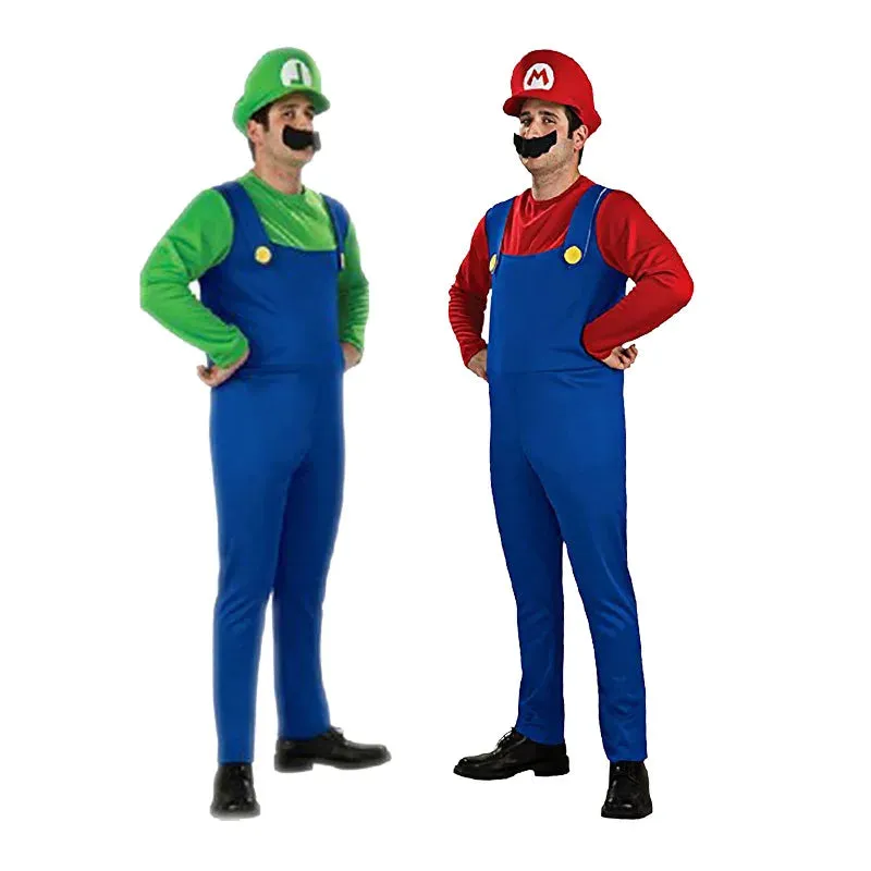 Men Brothers Deluxe Outfit Elegant Super Cosplay Luigi Halloween Attire