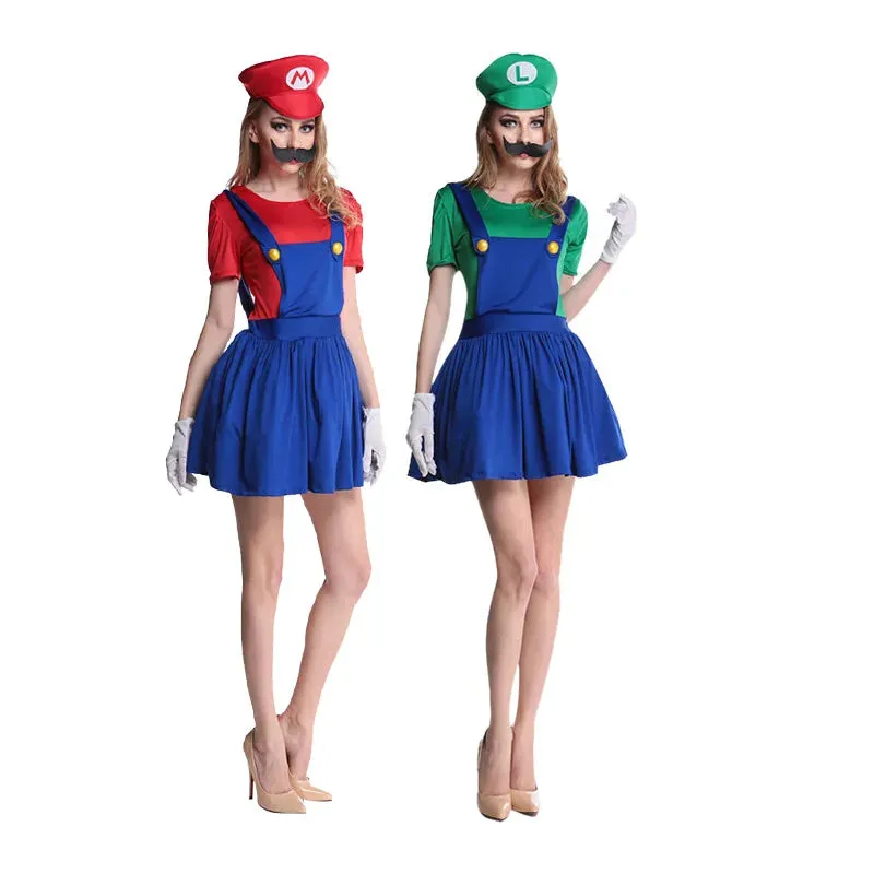 Men Brothers Deluxe Outfit Elegant Super Cosplay Luigi Halloween Attire