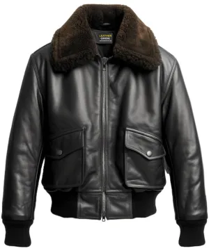 Men G1 Black Leather Flight Bomber Jacket