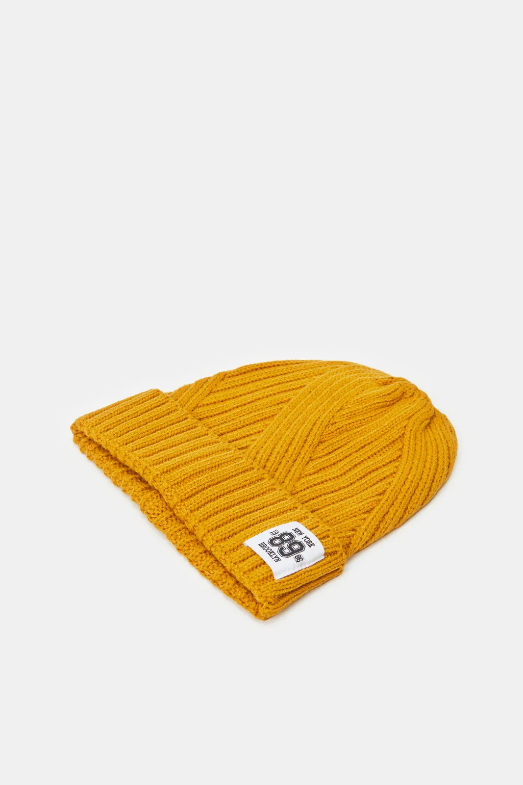 Men Navy And Mustard Knitted Cap Set (Pack of 2)