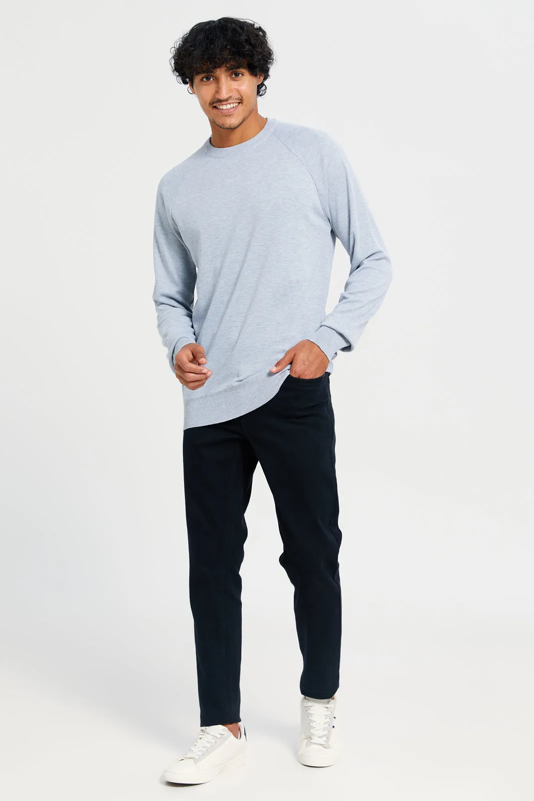 Men Teal Crew Neck Pullover