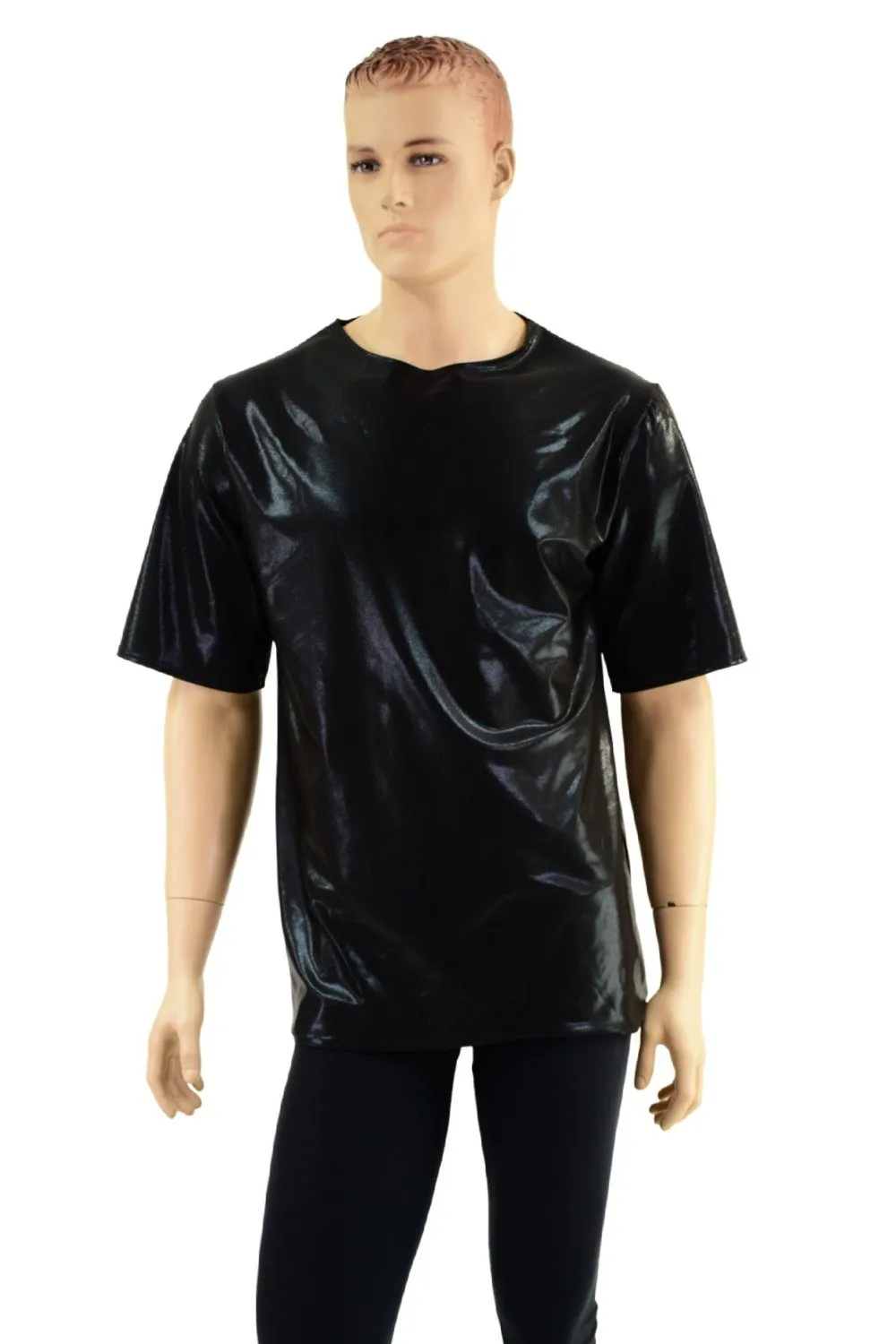 Mens Black Mystique Crew Neck Shirt with Tee Sleeves