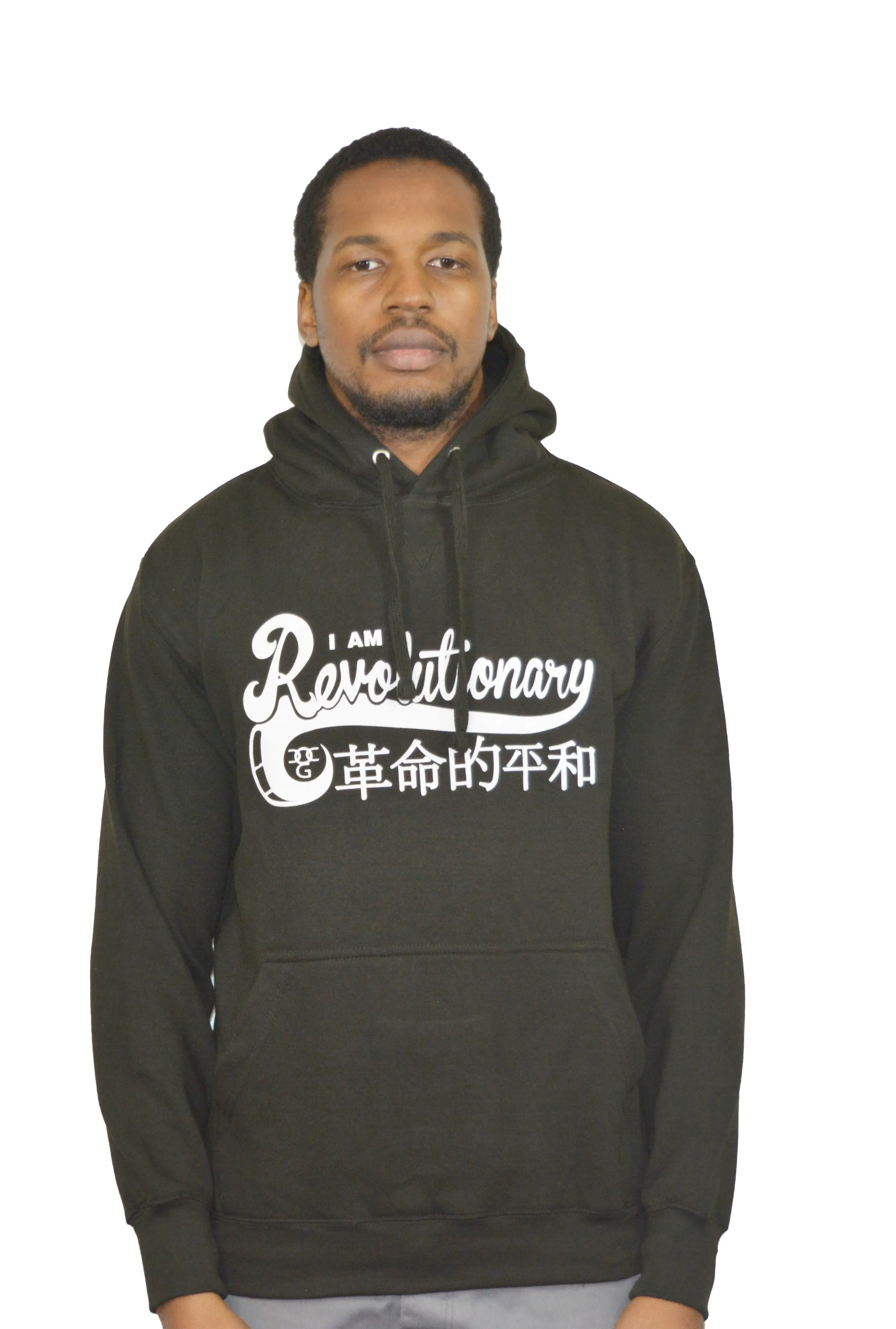 Mens Black / White I Am Revolutionary Pullover Hooded Top