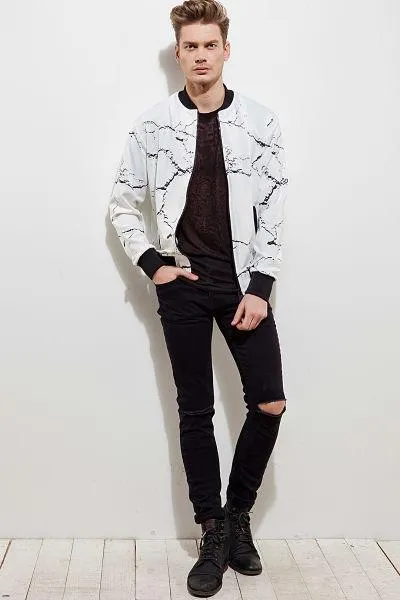 Men's Calcium Carbonate White Bomber Jacket