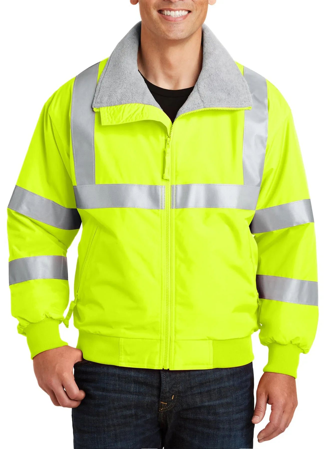 Men's Full-Zip Enhanced Visibility Jacket with Reflective Taping