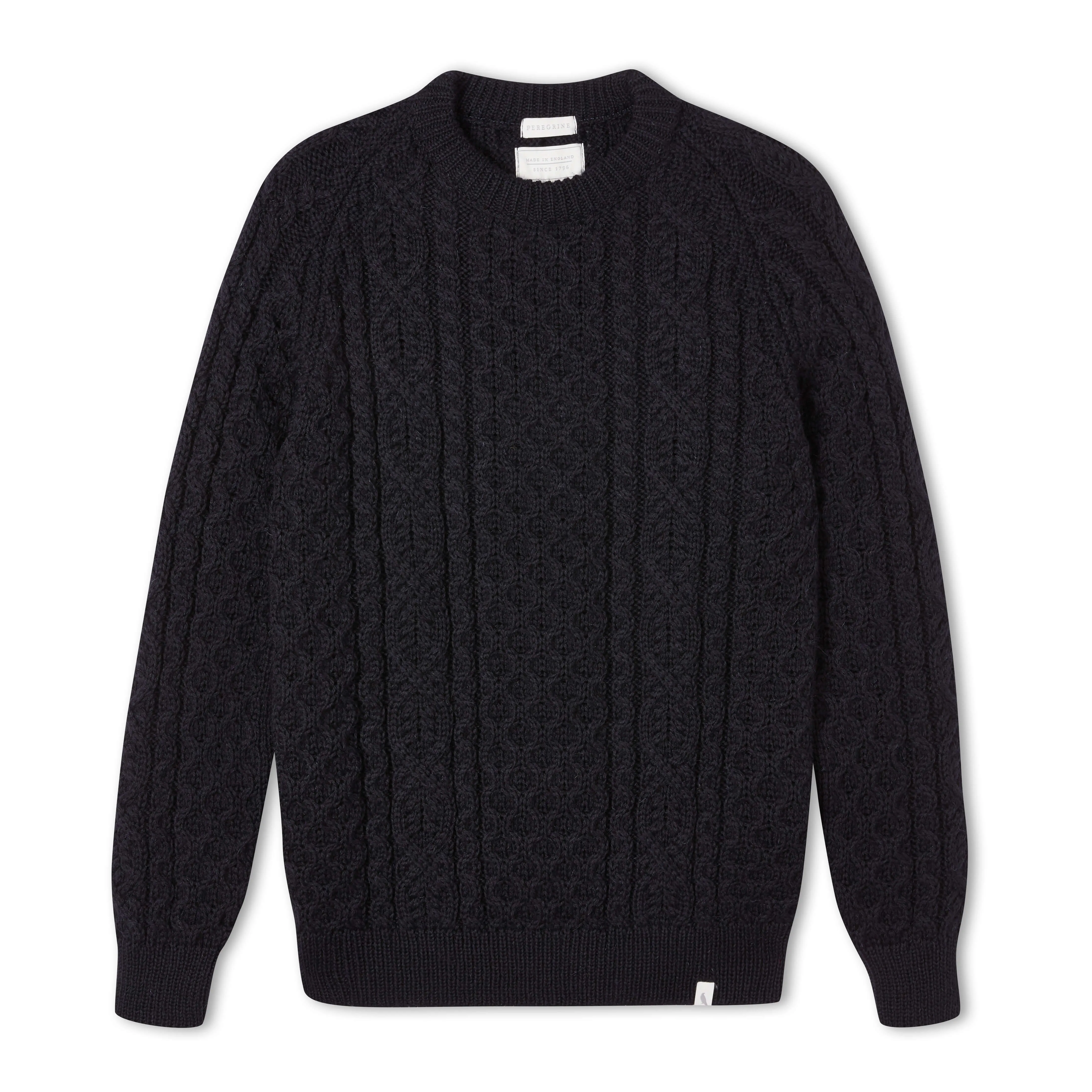 Men's Peregrine Hudson Aran Sweater Made In England Navy