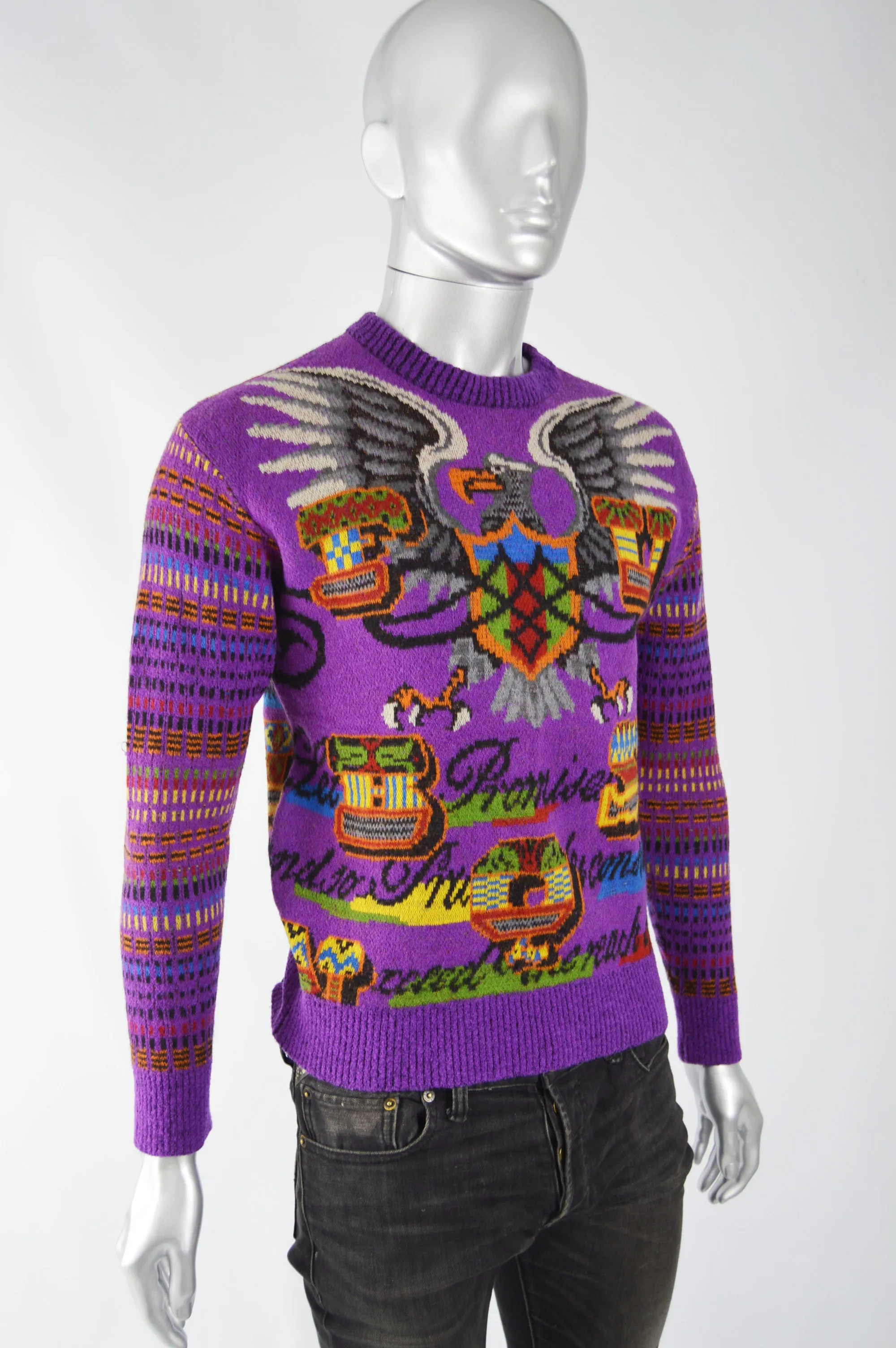 Men's Vintage Purple Eagle Knit Jumper, 1980s