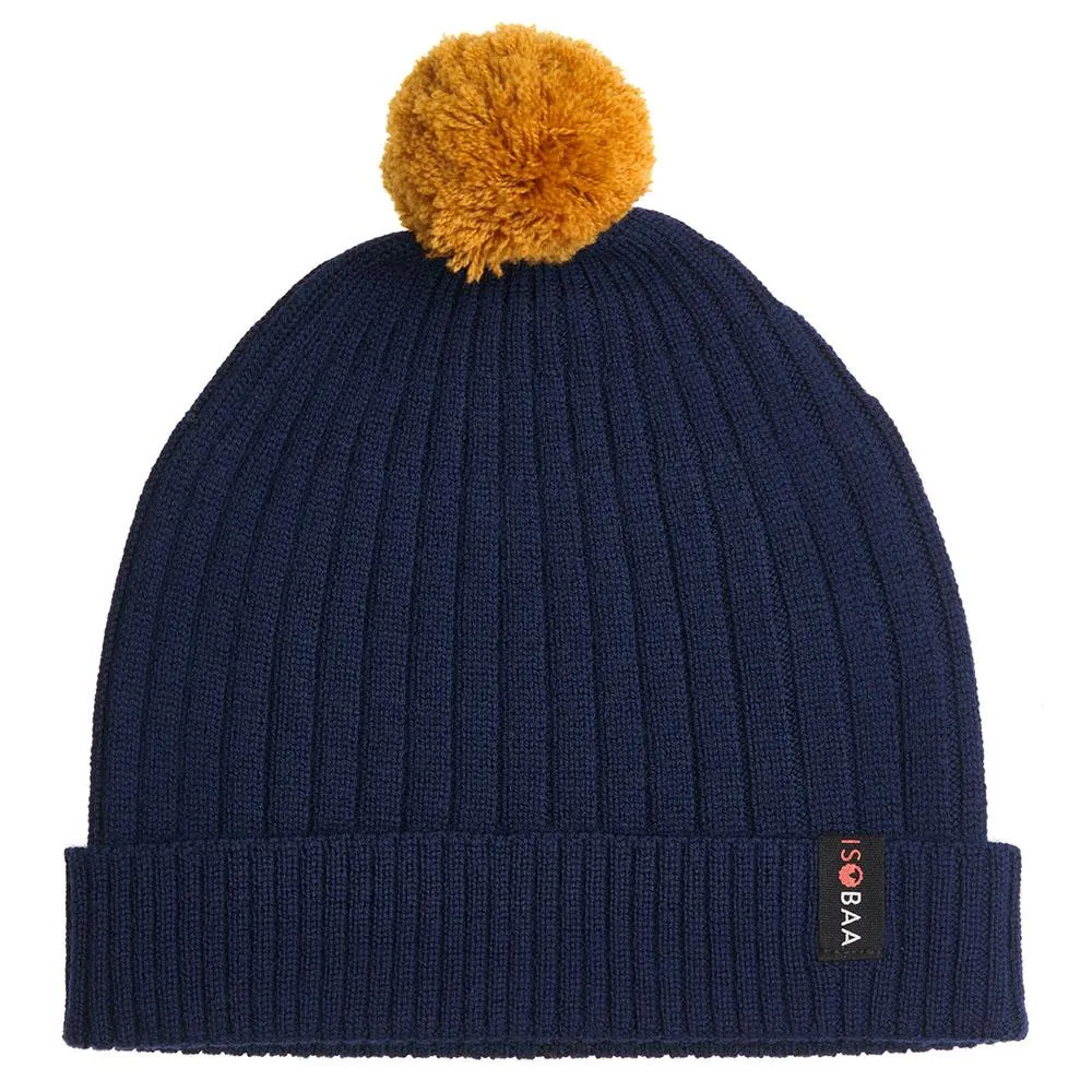 Merino Bobble Beanie (Navy/Mustard)