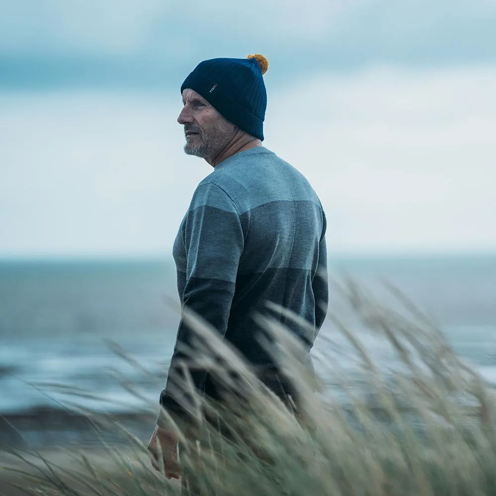 Merino Bobble Beanie (Navy/Mustard)