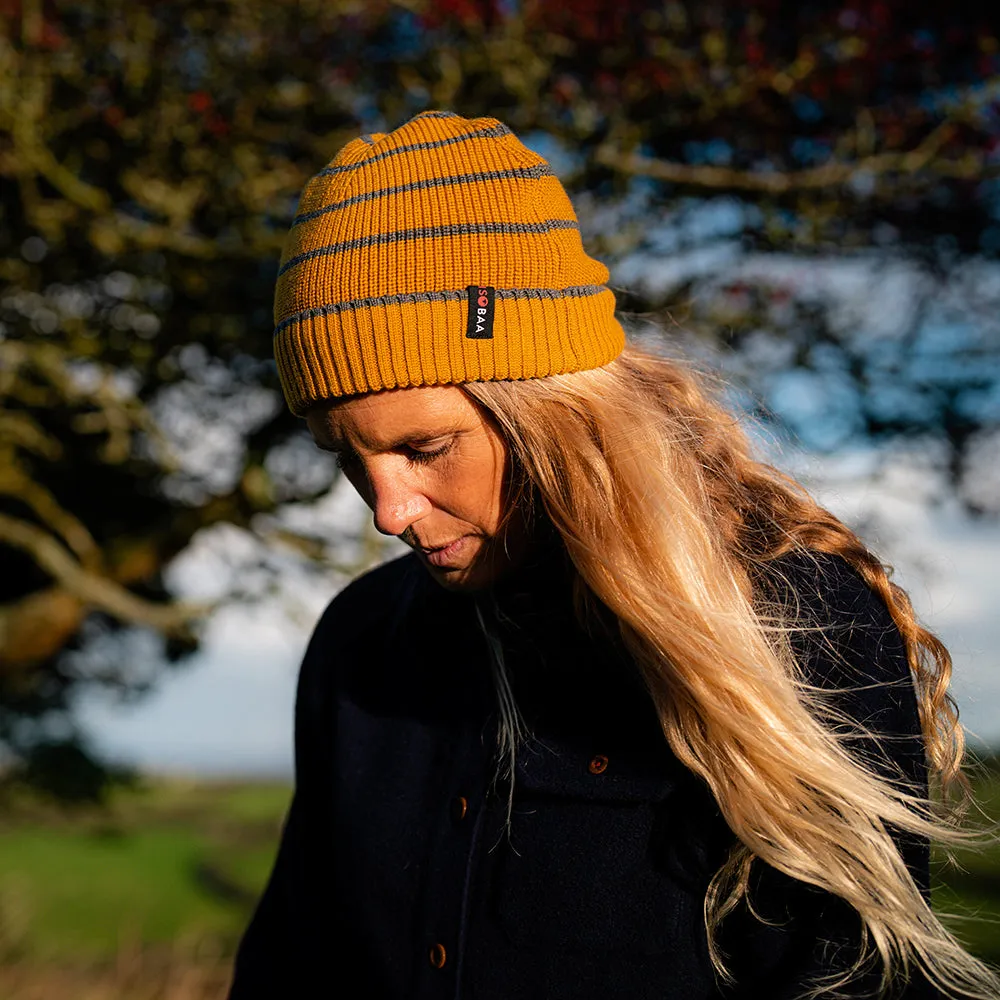 Merino Stripe Beanie (Mustard/Smoke)