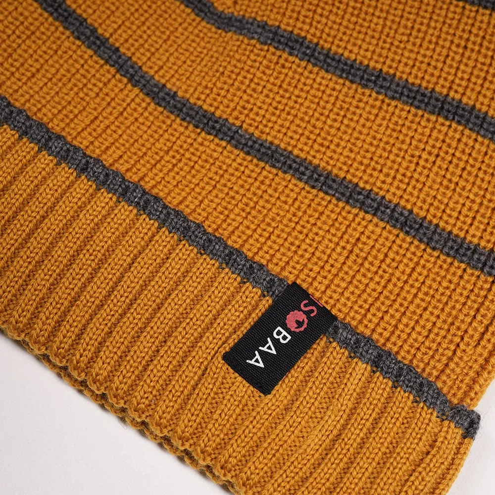 Merino Stripe Beanie (Mustard/Smoke)