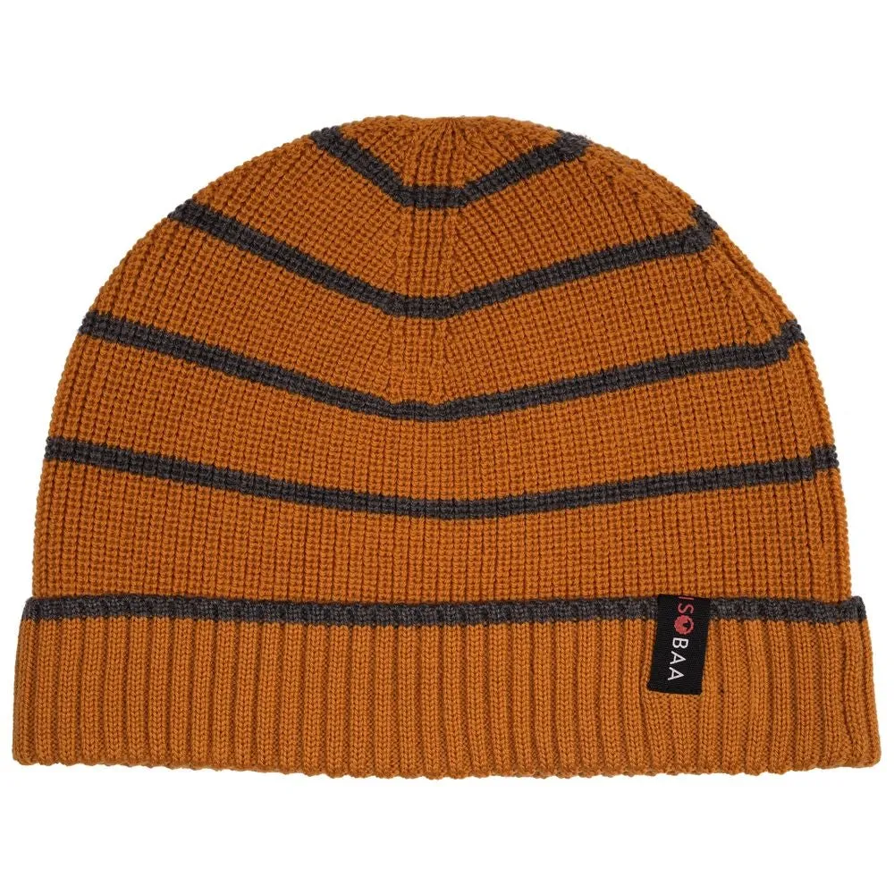 Merino Stripe Beanie (Mustard/Smoke)