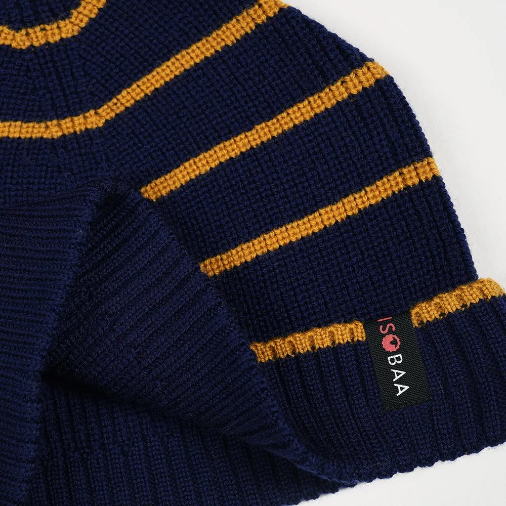 Merino Stripe Beanie (Navy/Mustard)