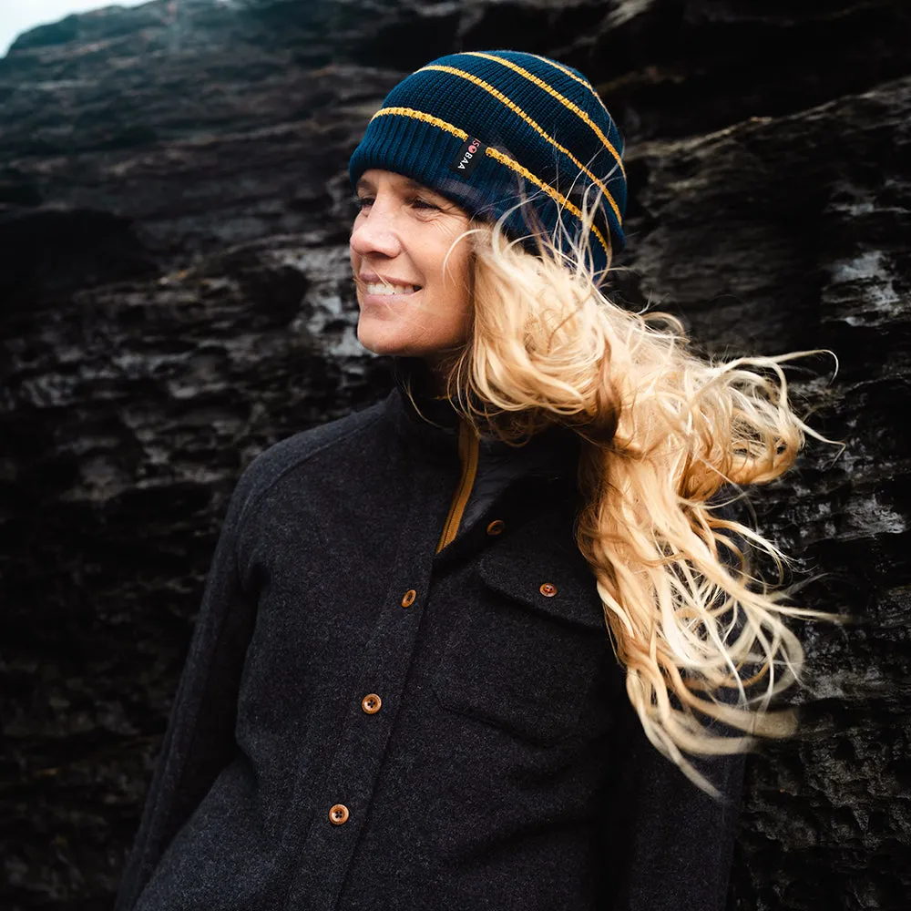 Merino Stripe Beanie (Navy/Mustard)