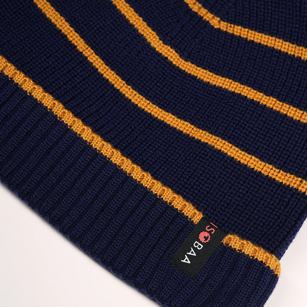 Merino Stripe Beanie (Navy/Mustard)