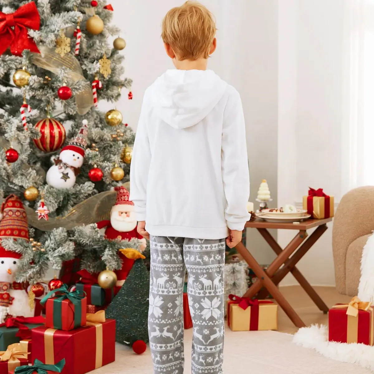 Merry Christmas Hooded Family Christmas Pajamas Reindeer Grey Pajama Pants