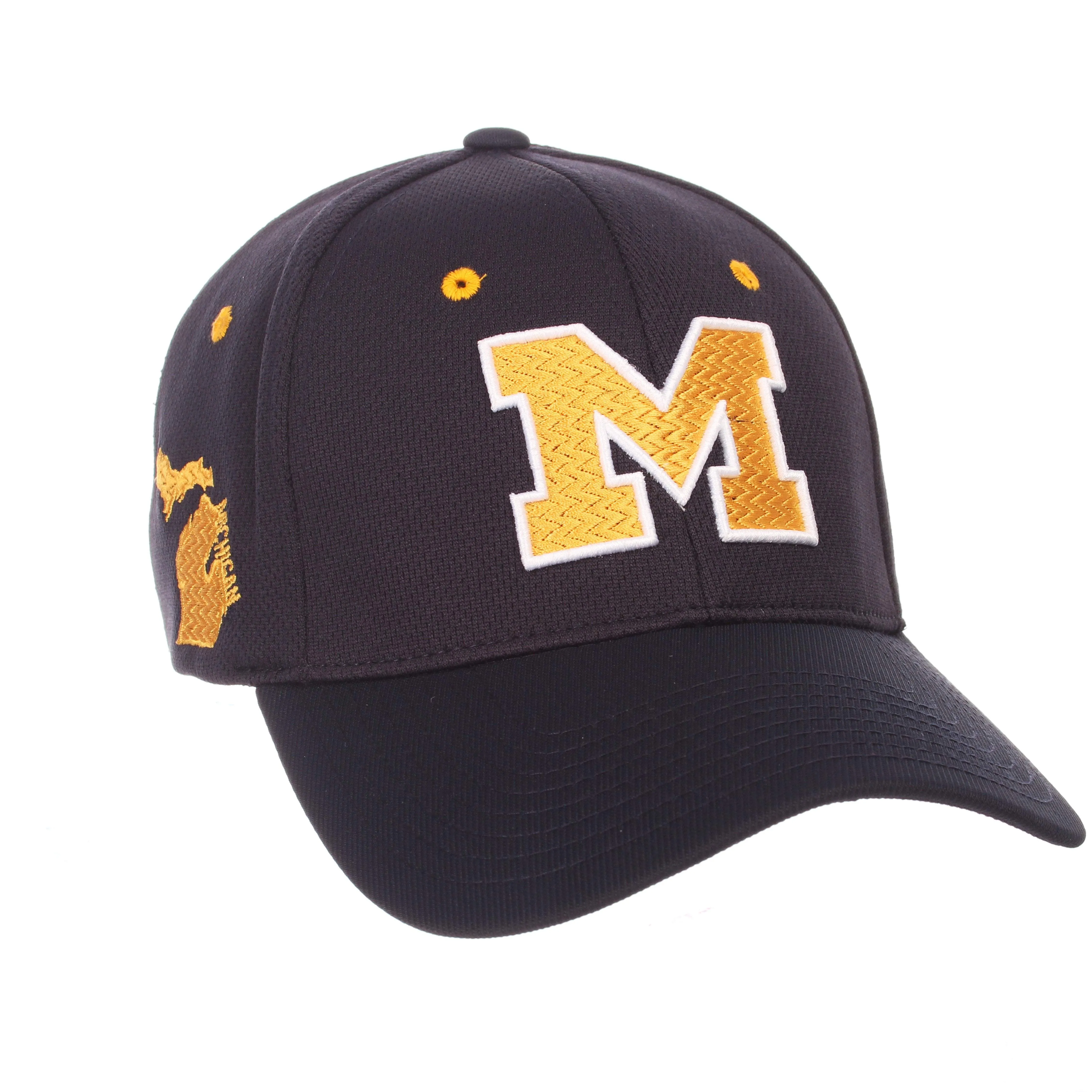 Michigan Wolverines Zephyr Dark Navy "Rambler" Stretch Fit Hat Cap (M/L)