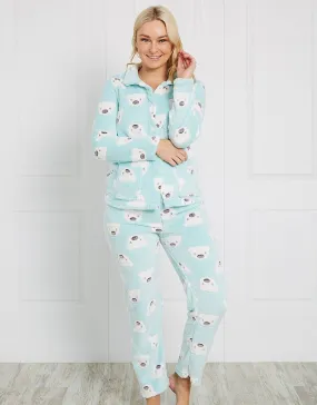 Mint White Panda Button PJ Set