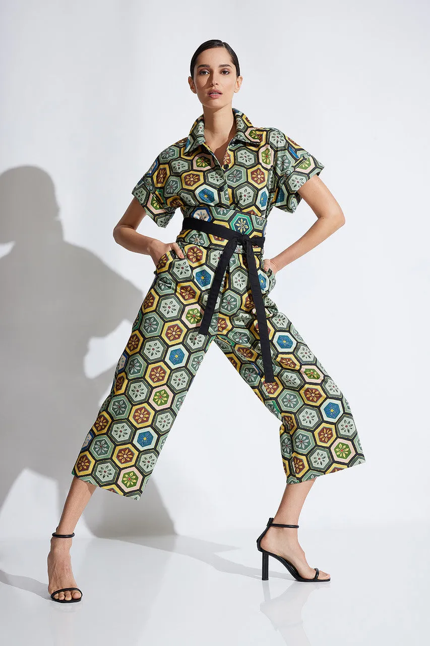 Mitsu Printed Cotton Sateen Crop Jumpsuit