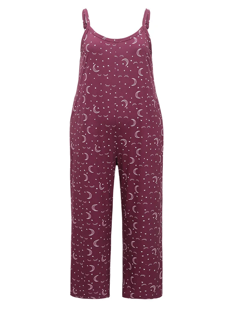 Moon & Star Print Pocket Cami Sleep Jumpsuit