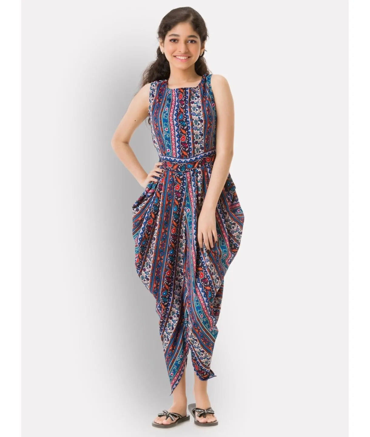 Multi colour elasticated Dhoti Jumpsuit for Girls