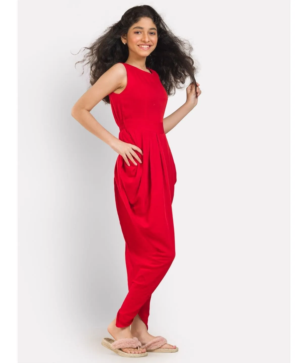 Multi colour elasticated Dhoti Jumpsuit for Girls