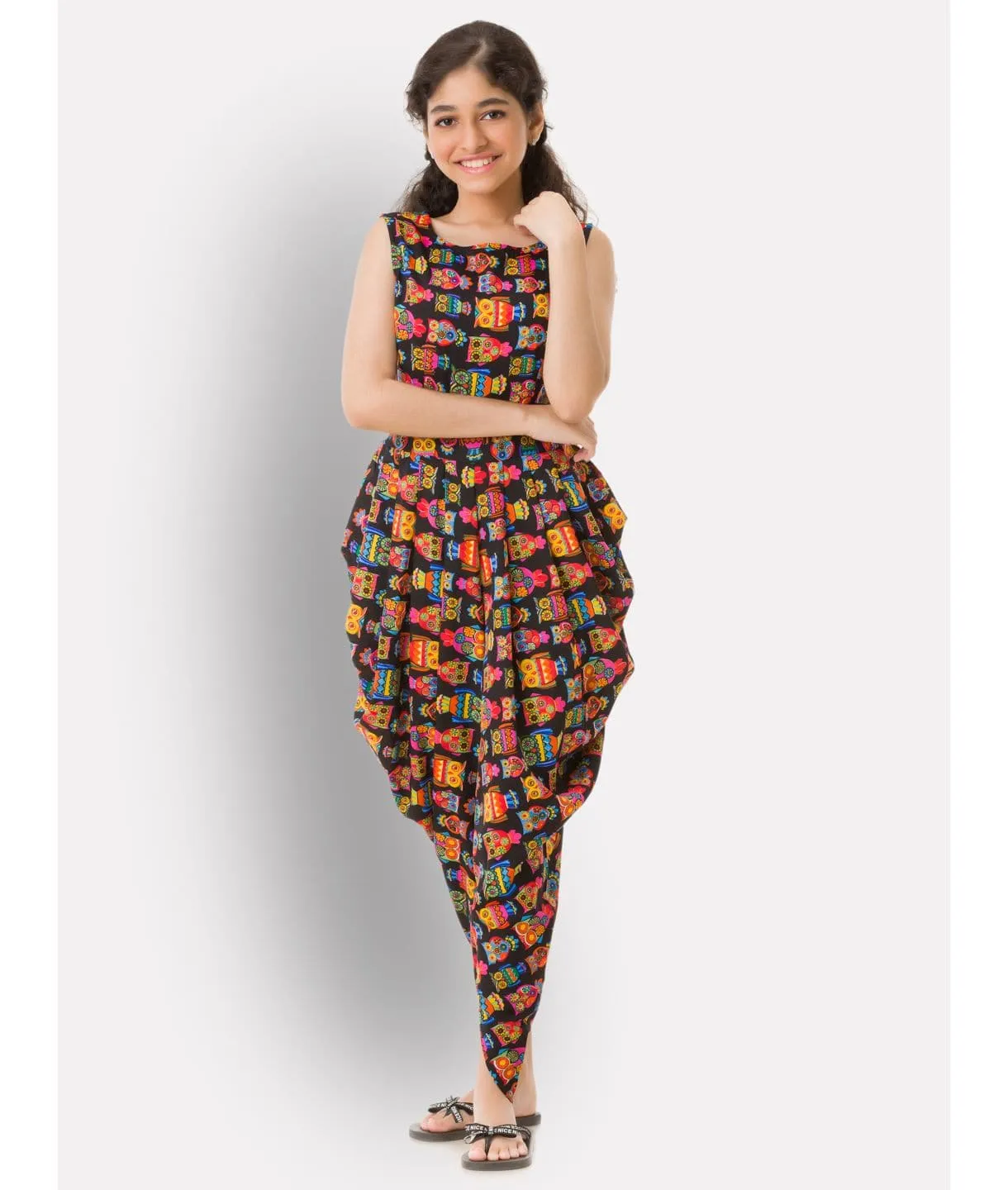 Multi colour elasticated Dhoti Jumpsuit for Girls