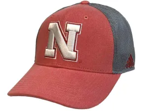 Nebraska Cornhuskers Adidas Sun Bleached Red Gray Mesh Fitted Hat Cap