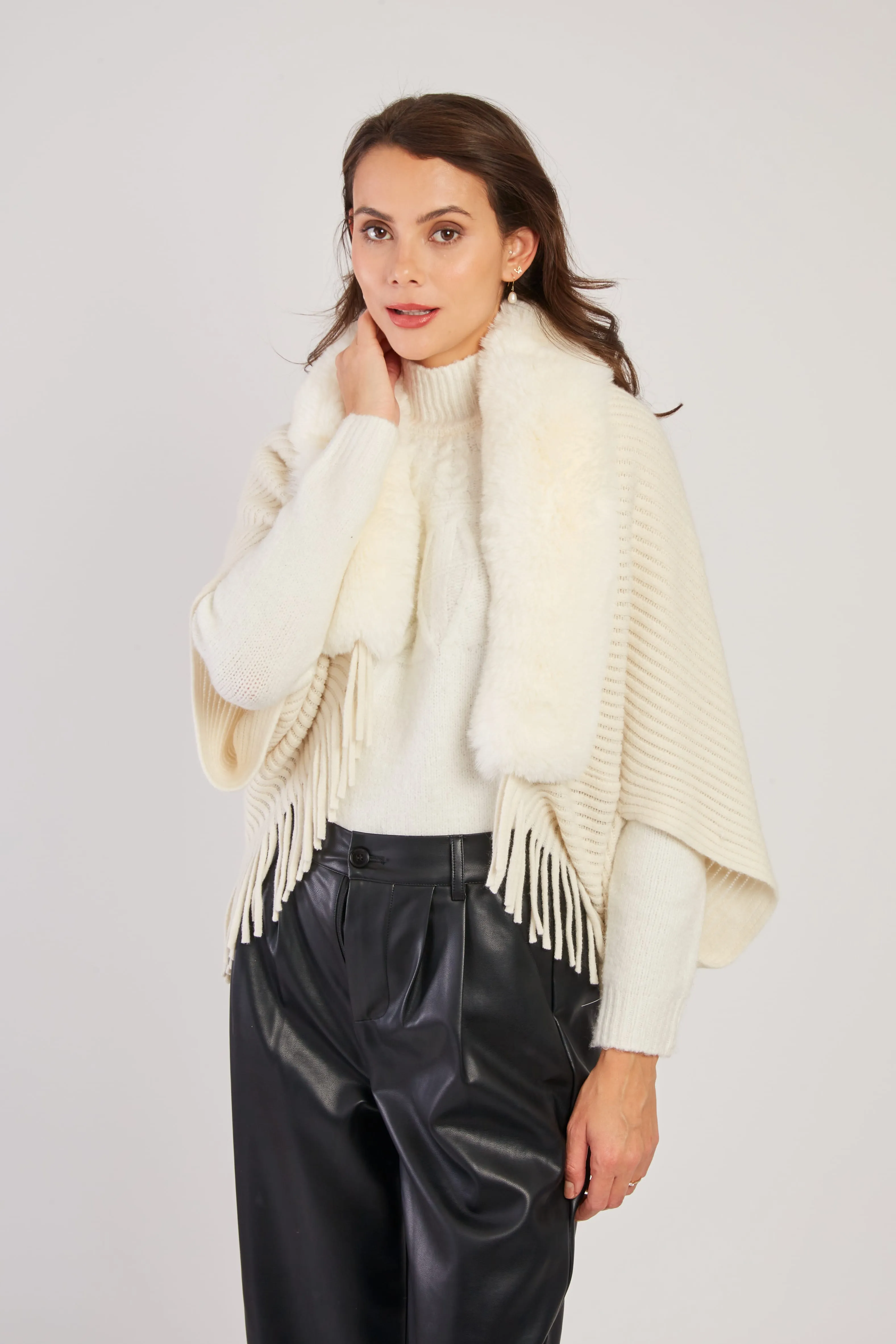 Nelly Faux Fur Shrug/Shawl  -Black