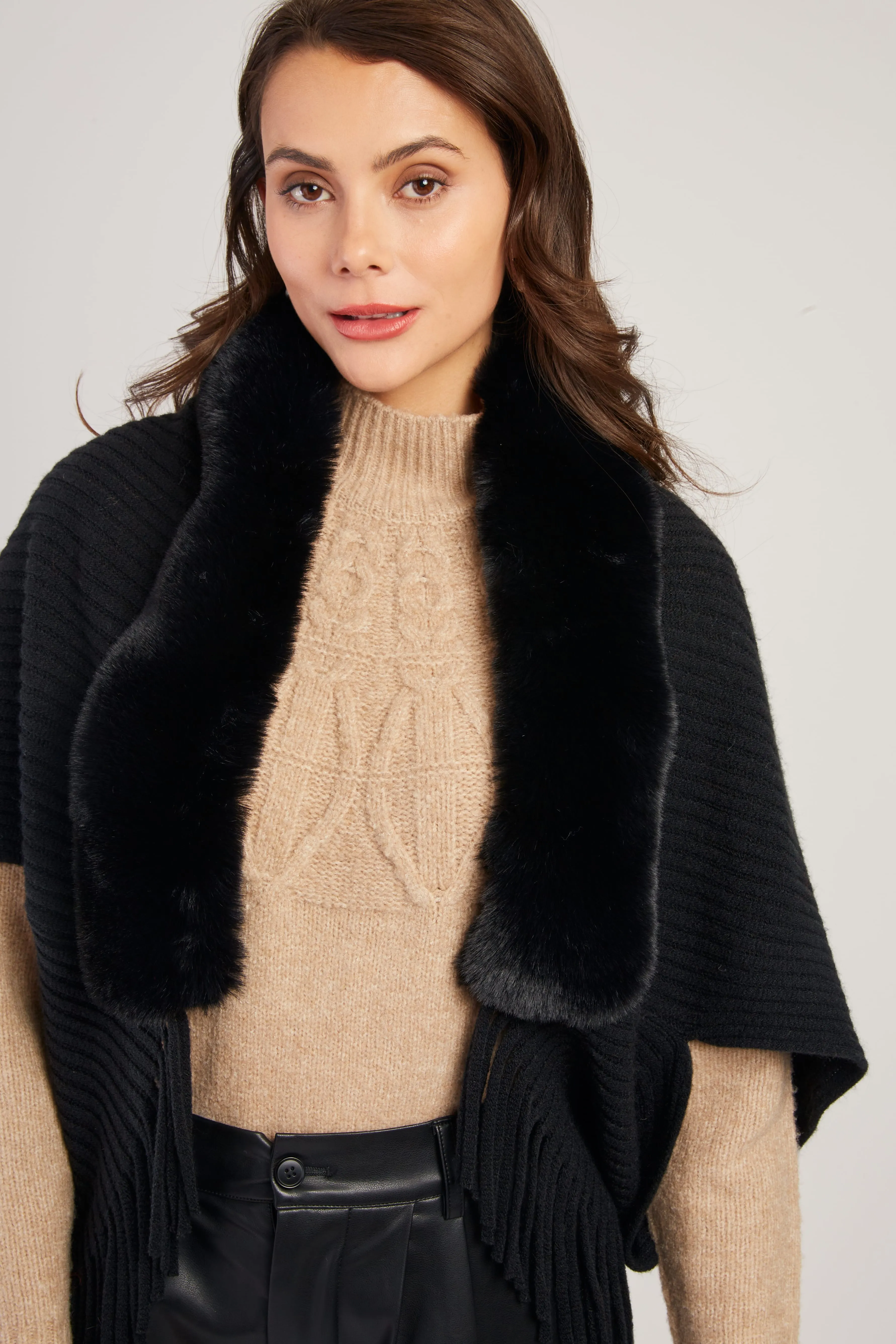 Nelly Faux Fur Shrug/Shawl  -Black