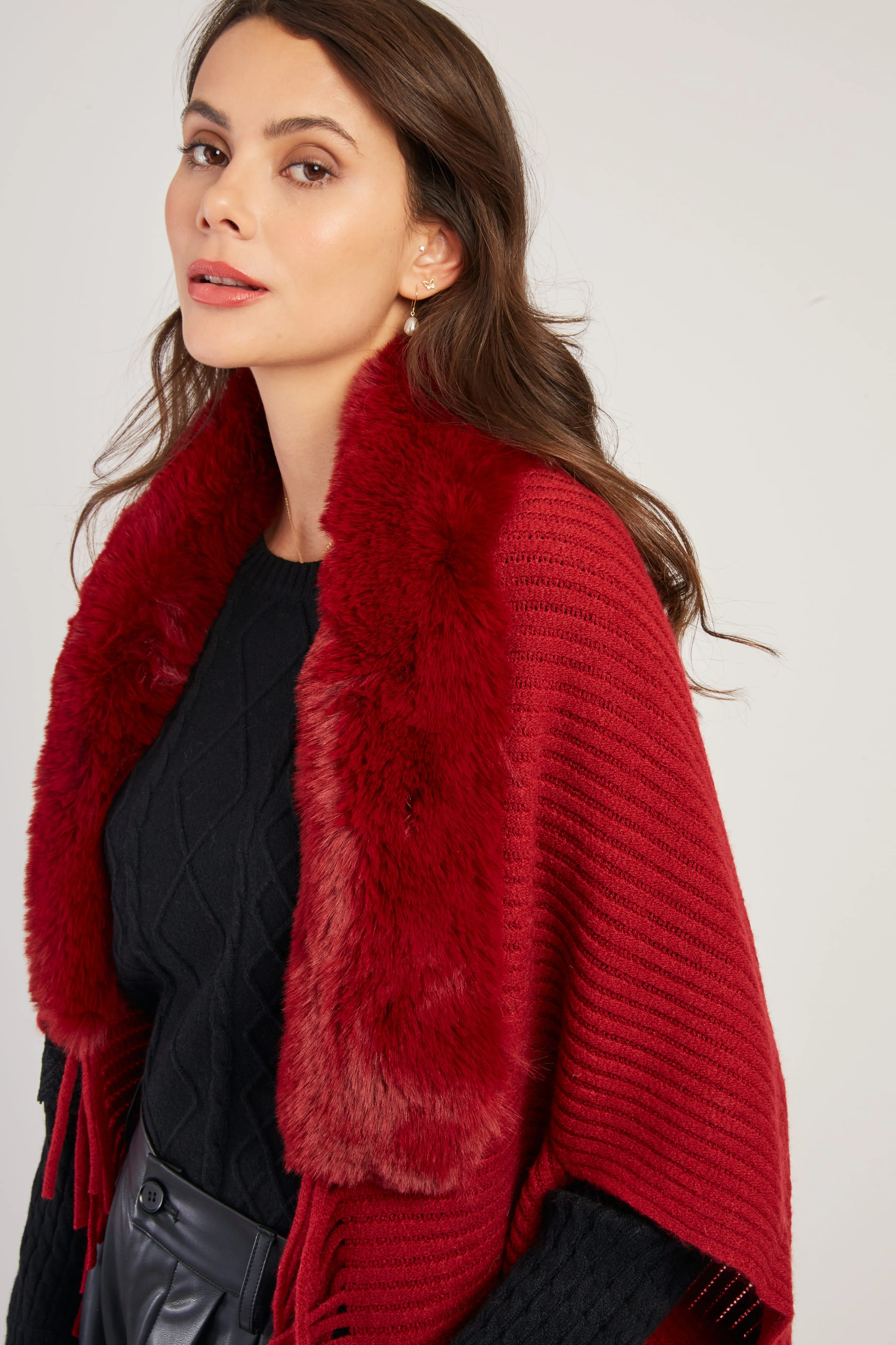 Nelly Faux Fur Shrug/Shawl  -Black