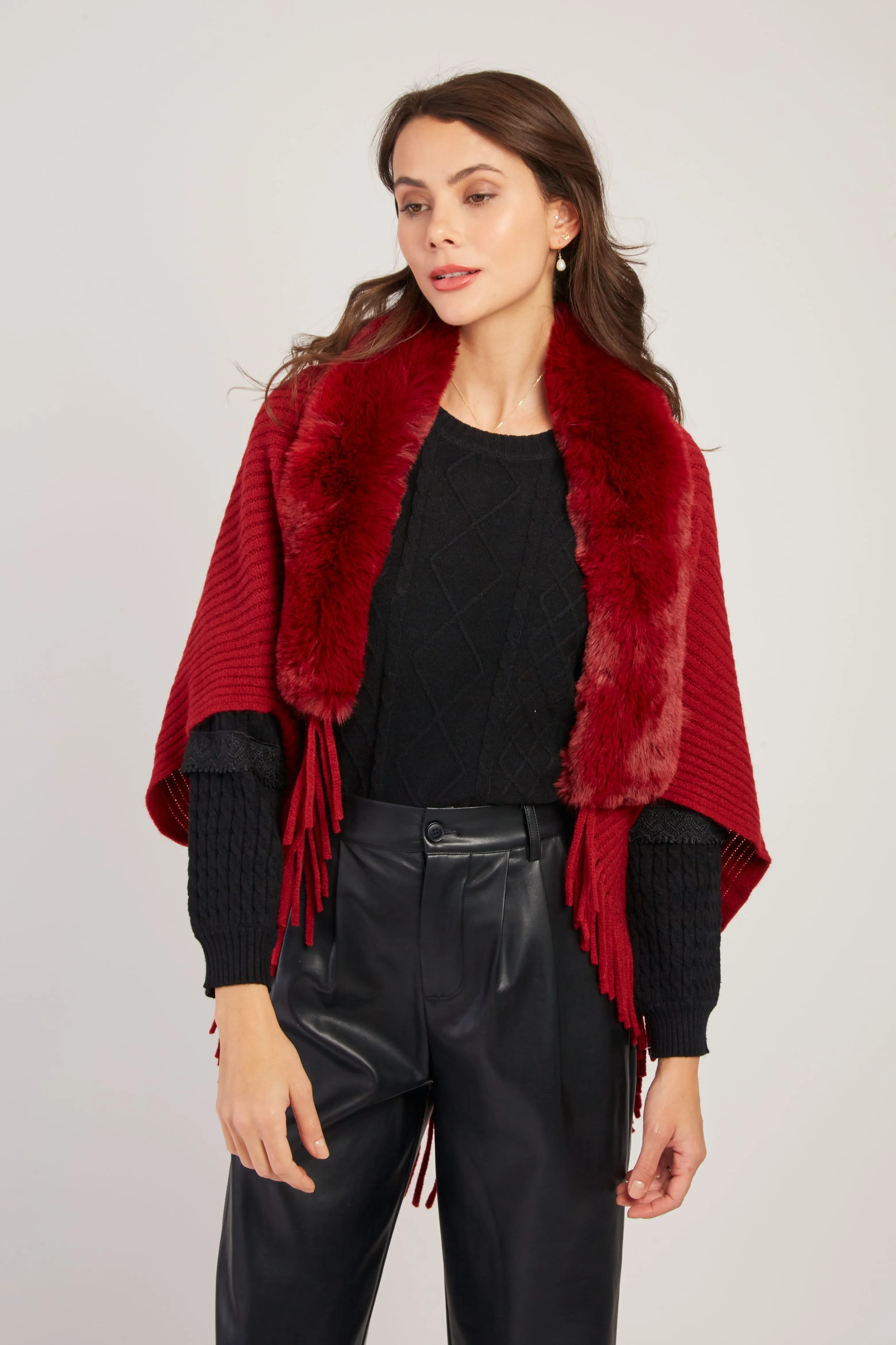 Nelly Faux Fur Shrug/Shawl  -Black