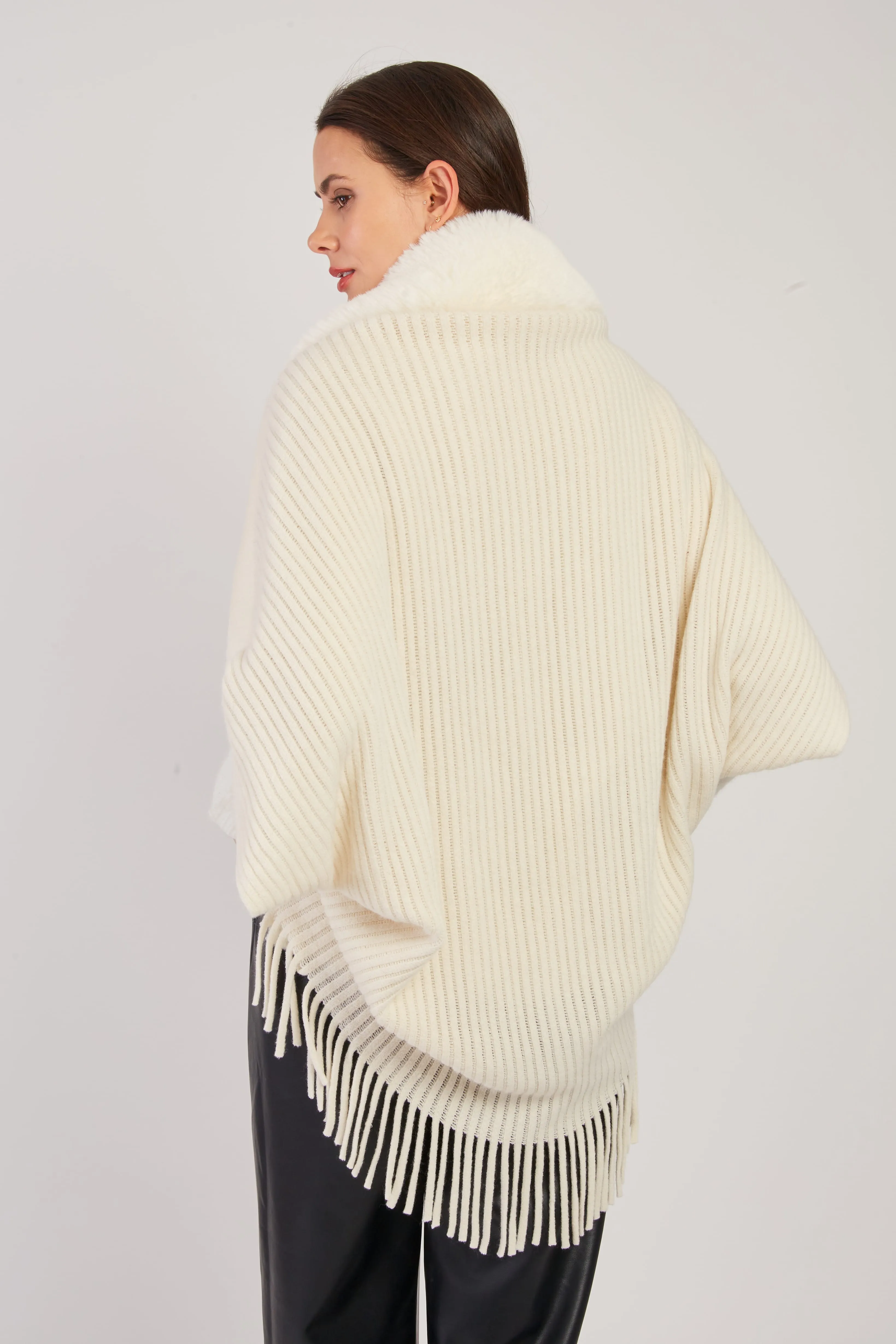 Nelly Faux Fur Shrug/Shawl  -Cream