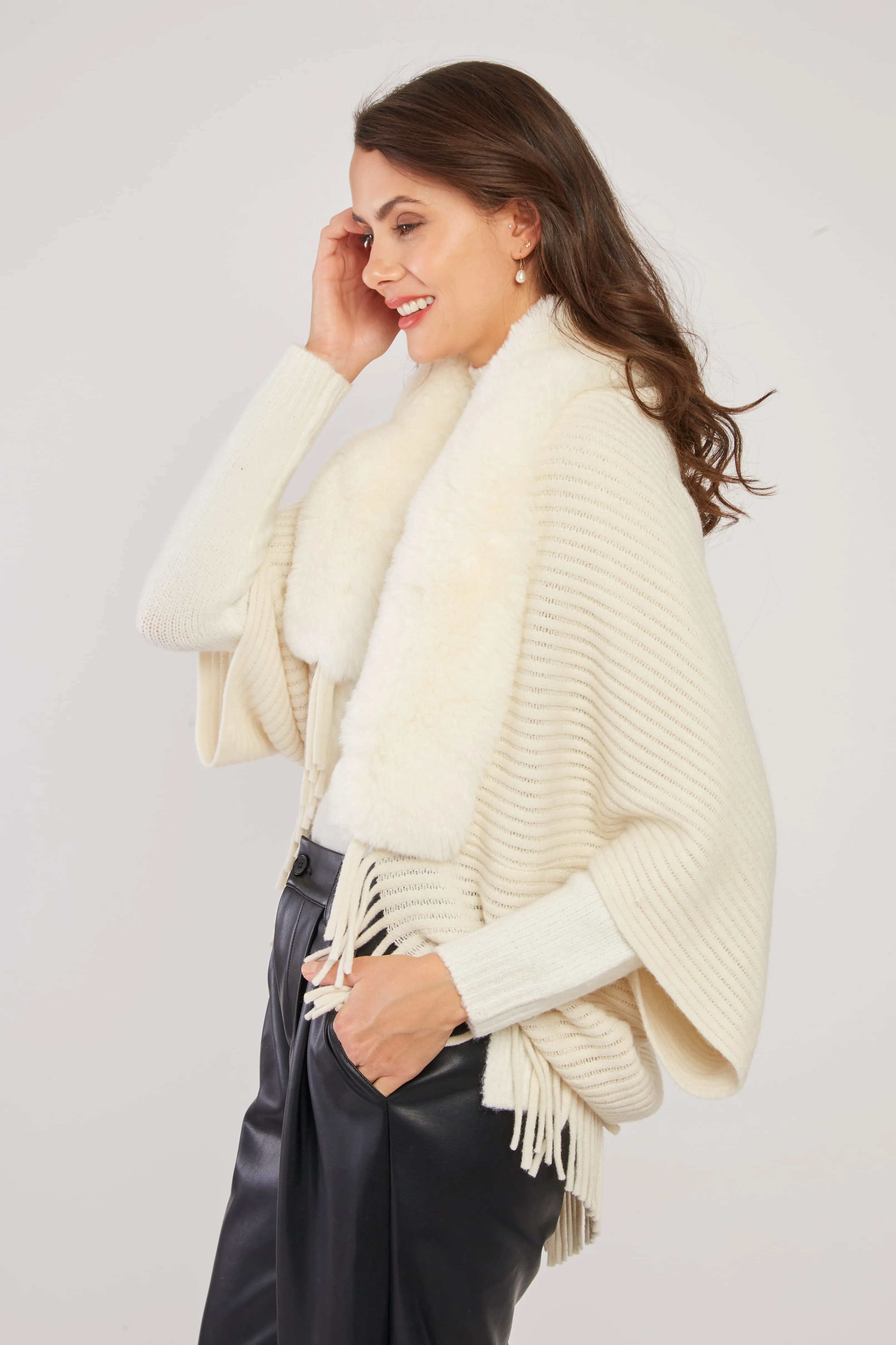 Nelly Faux Fur Shrug/Shawl  -Cream