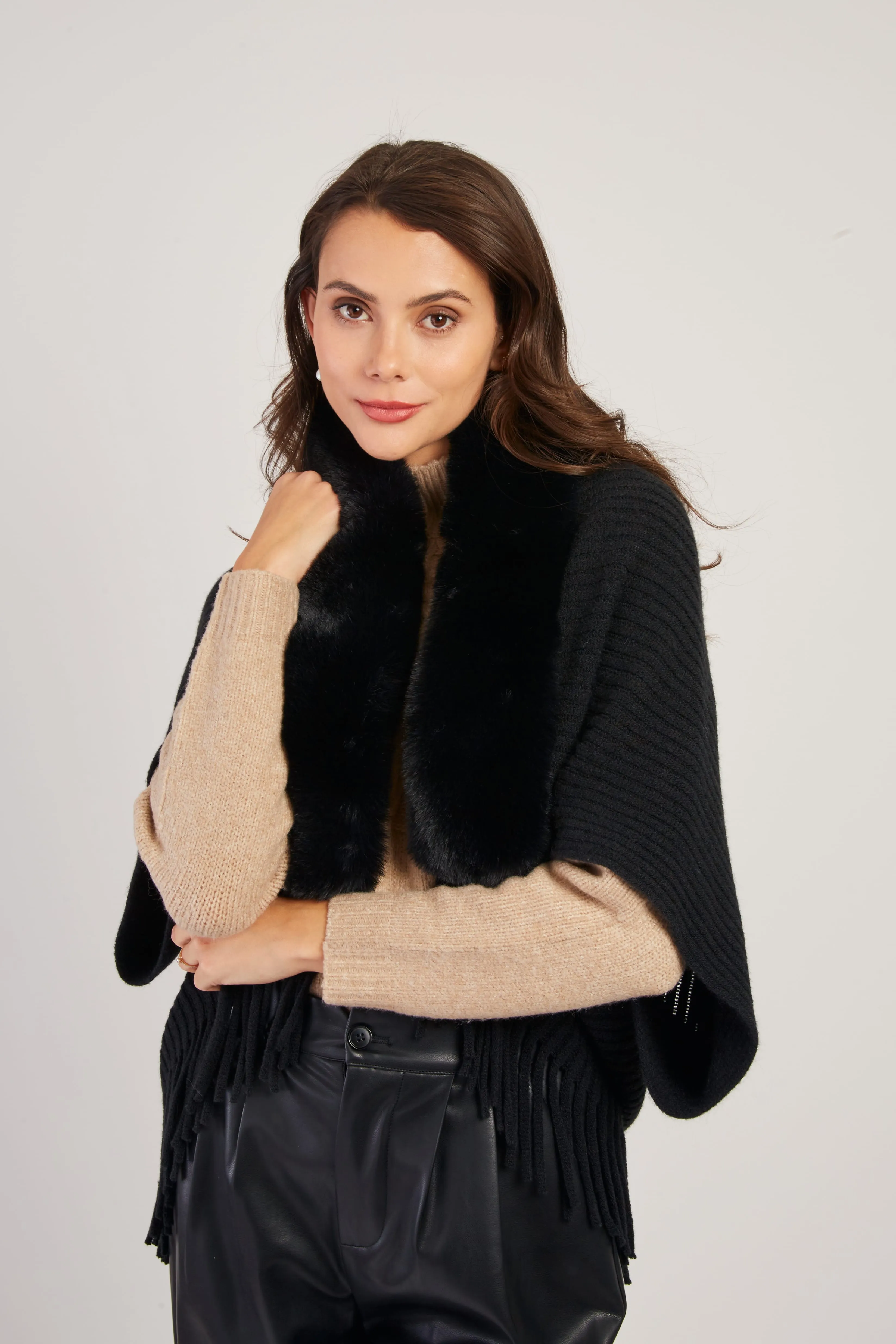 Nelly Faux Fur Shrug/Shawl  -Cream