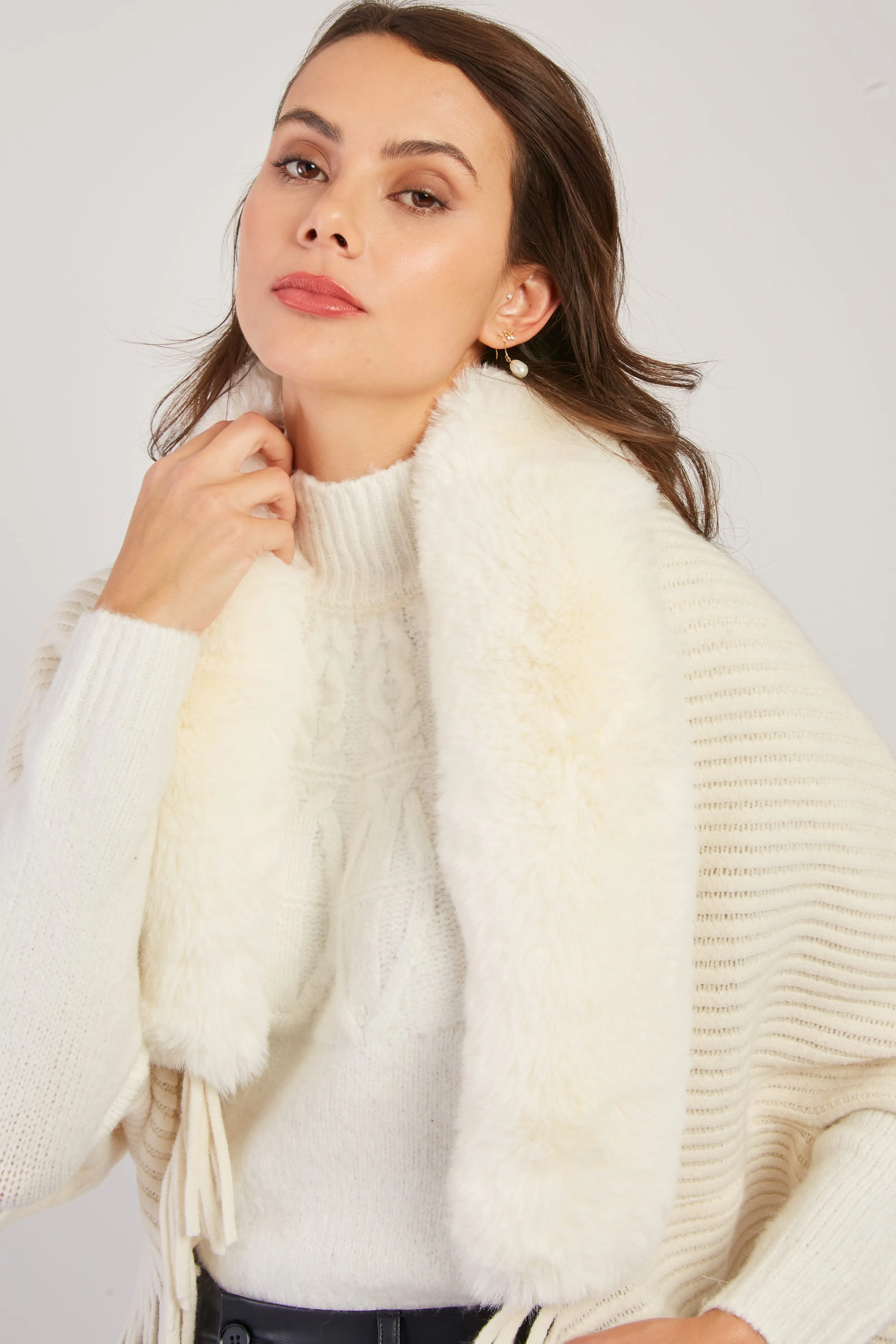 Nelly Faux Fur Shrug/Shawl  -Cream