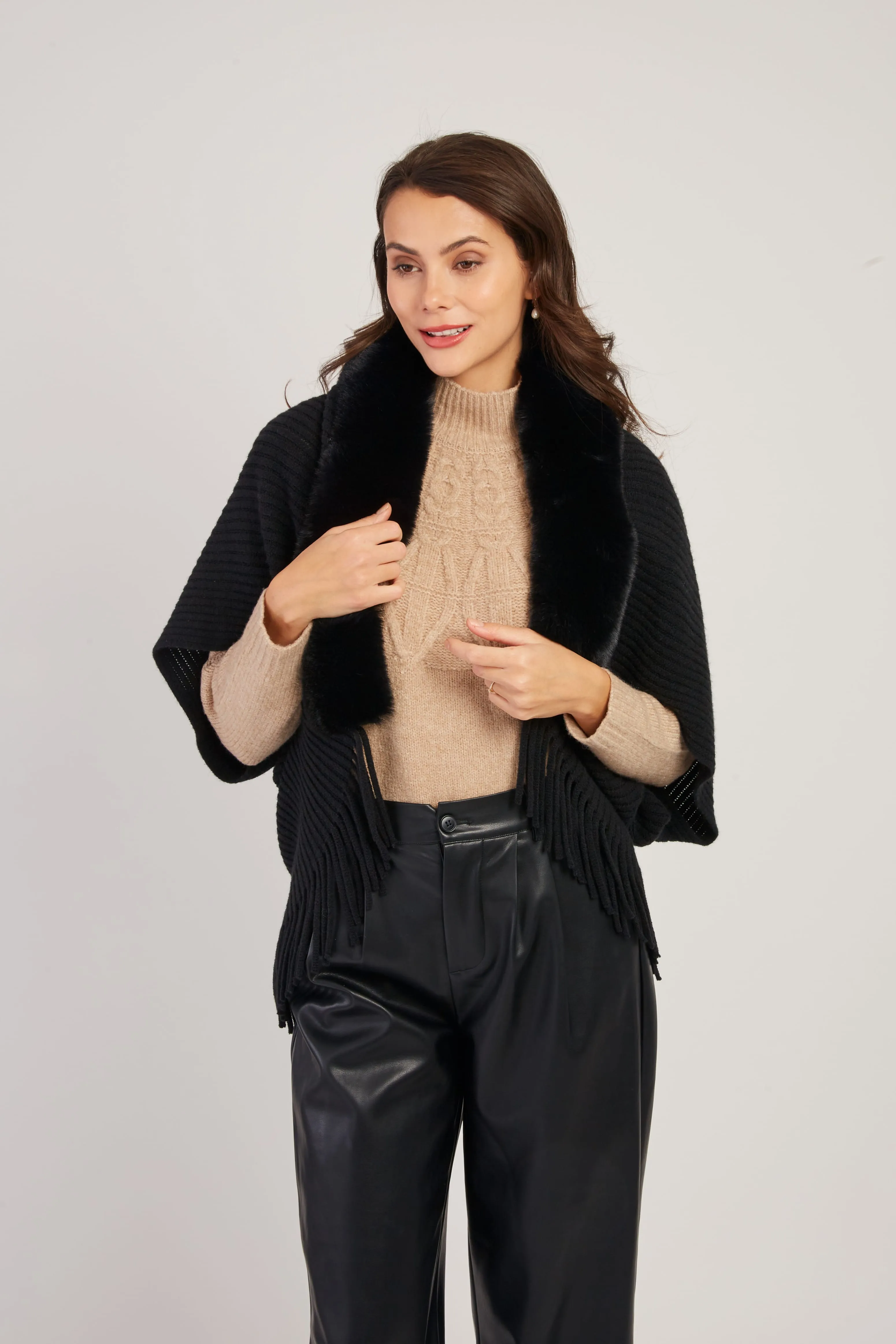 Nelly Faux Fur Shrug/Shawl  -Cream