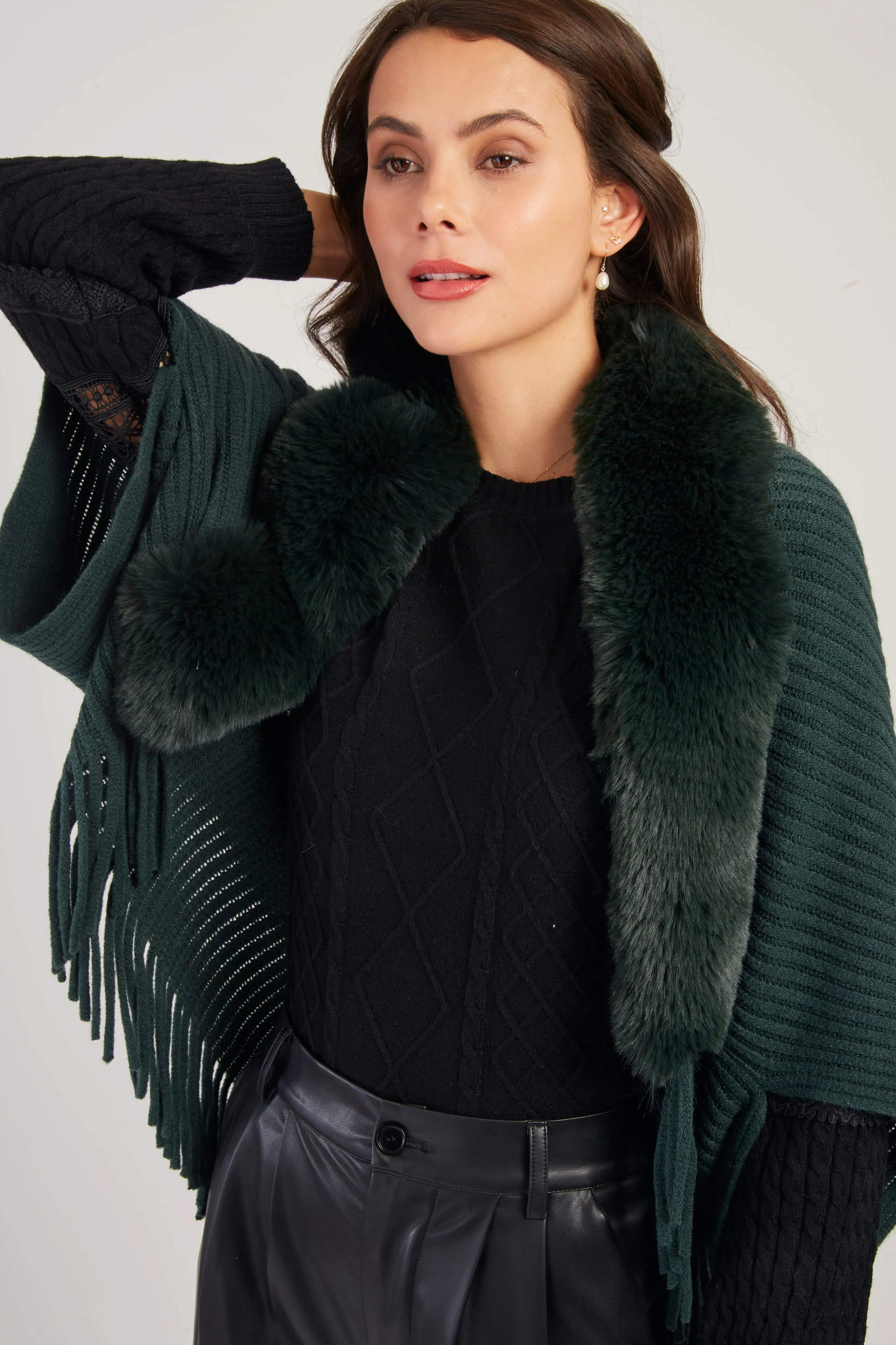 Nelly Faux Fur Shrug/Shawl  -Garnet