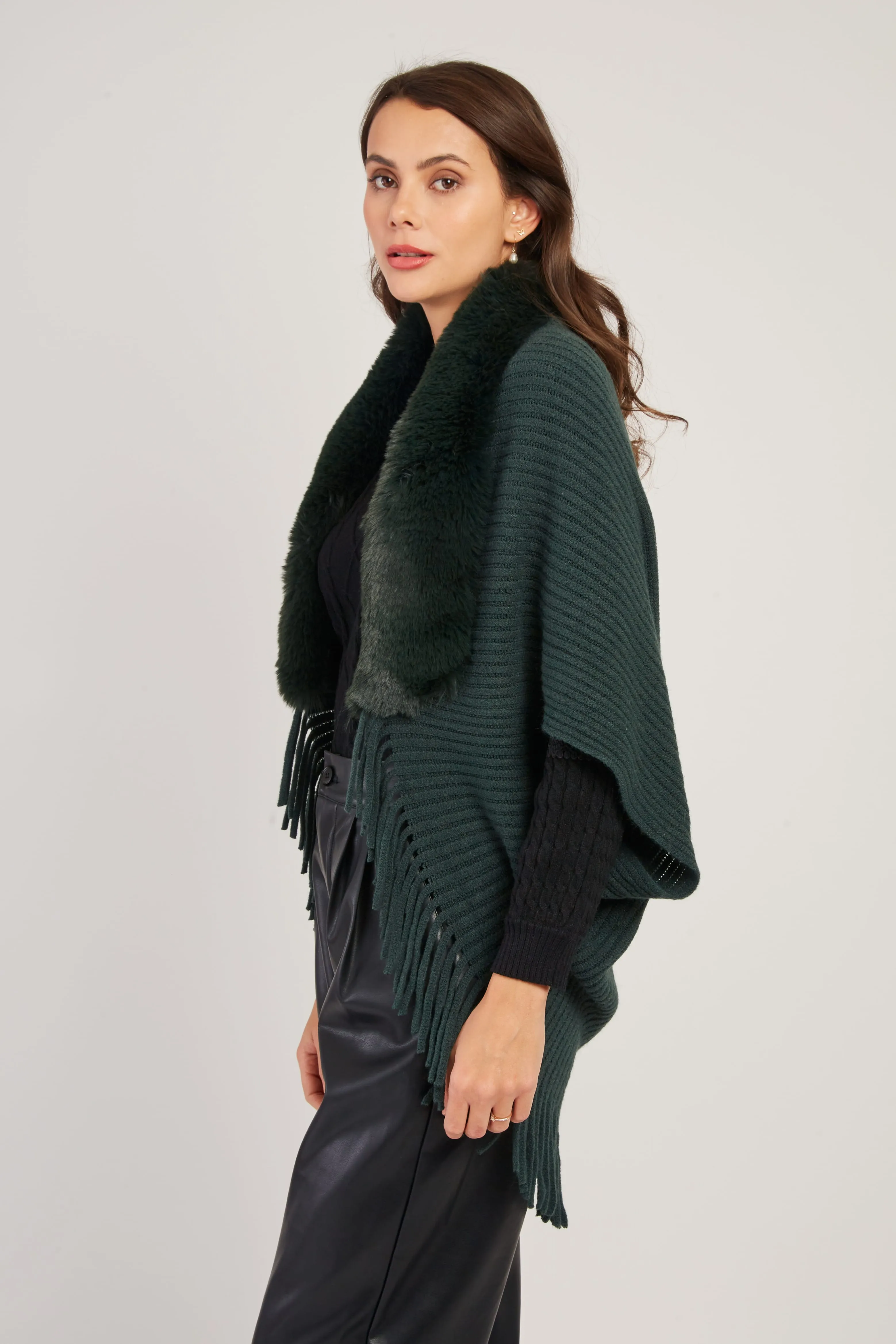 Nelly Faux Fur Shrug/Shawl  -Garnet