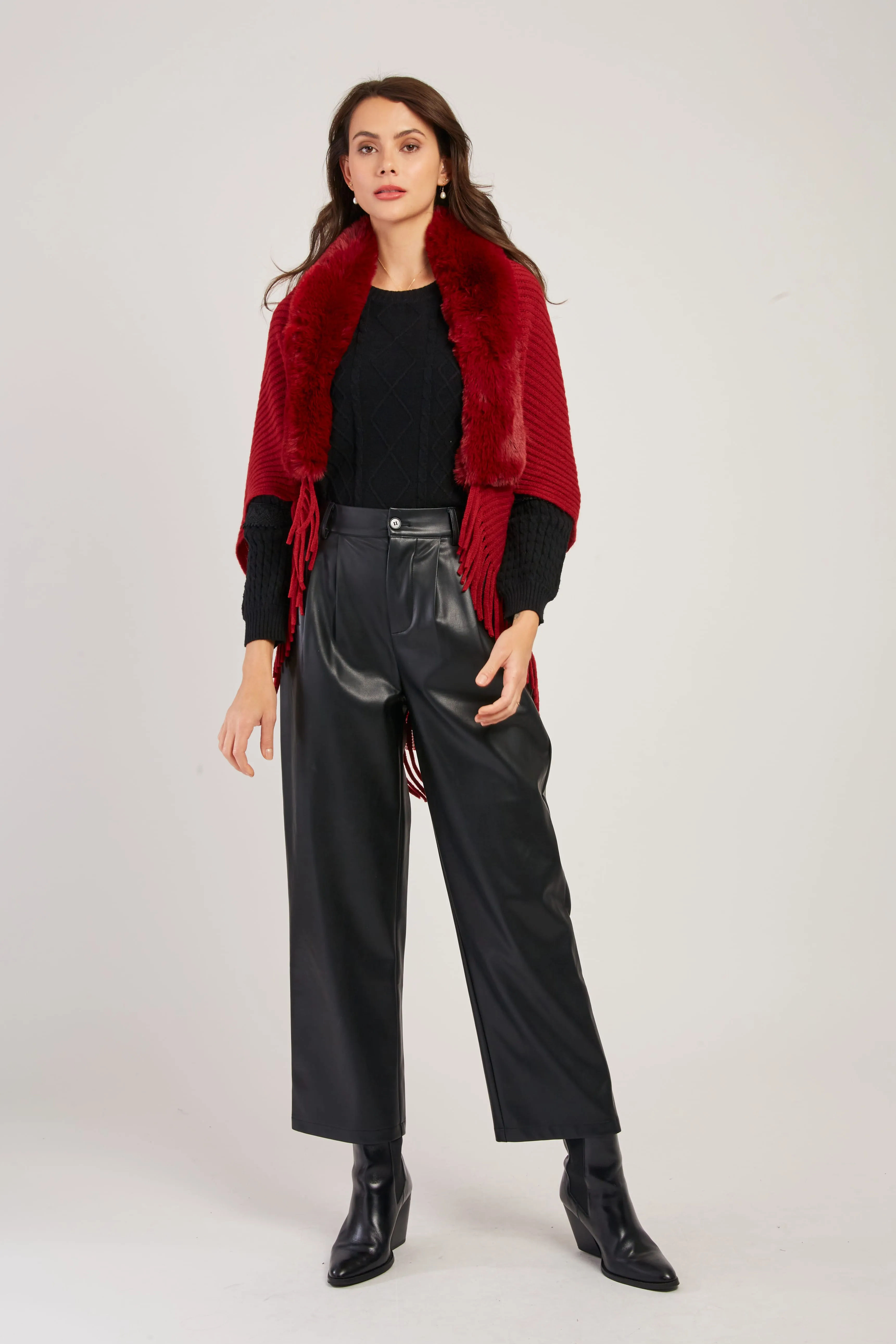 Nelly Faux Fur Shrug/Shawl  -Garnet