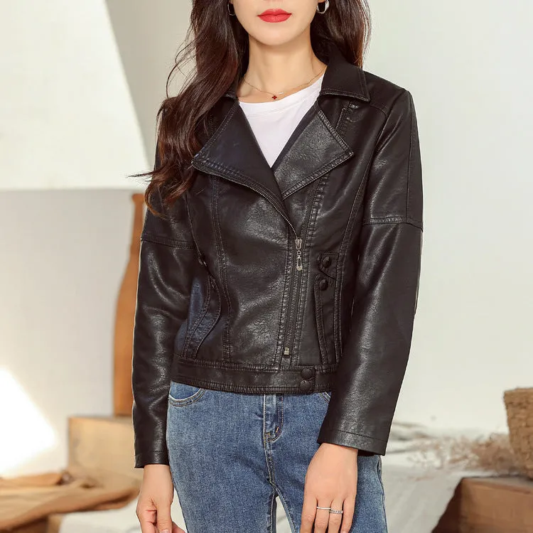 New Fashion Simple Trendy Short Leather Jacket Women