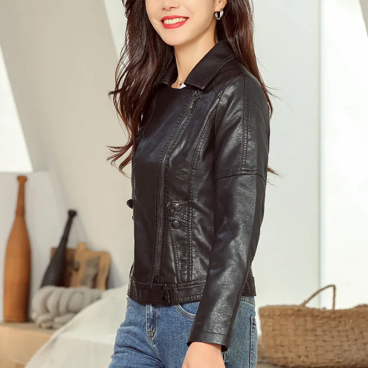 New Fashion Simple Trendy Short Leather Jacket Women