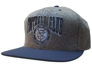 New York City FC Mitchell & Ness Gray Blue Structured Adj. Flat Bill Hat Cap