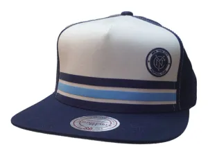 New York City FC Mitchell & Ness White Navy Adj. Trucker Style Flat Bill Hat Cap